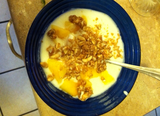 bowl of yogurt and peaches