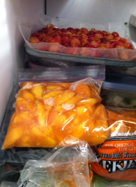 peach bag in freezer